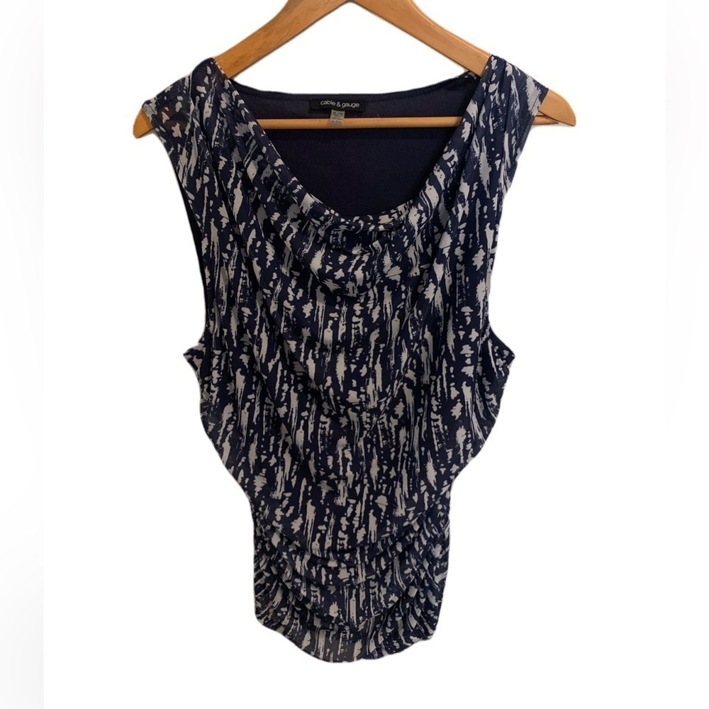 Cable & Gauge Blue & White Cowl Neck Sleeveless Top XL